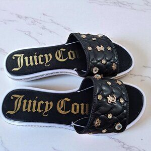 Juicy Couture Women’s Yafari Black Gold and White Slides 7M NWT See Description